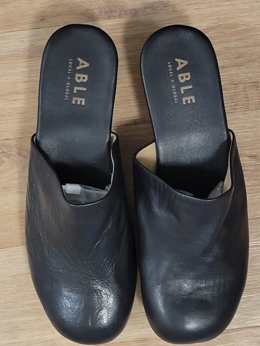 ABLE Black Leather Mule Slides 11M